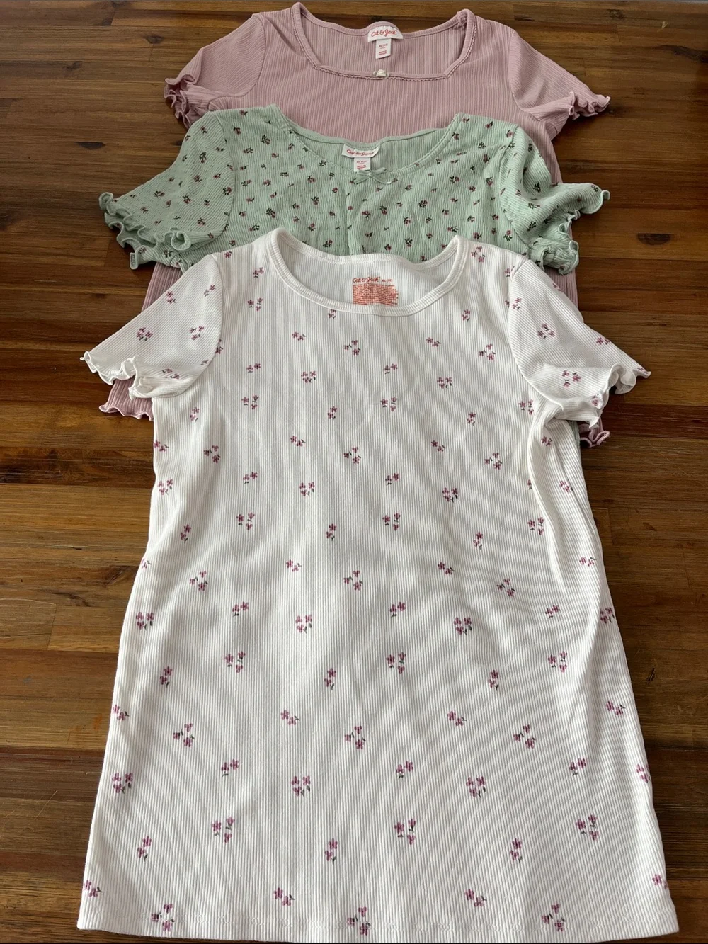 Cat& Jack 3pc Girls Short Sleeve Floral Tshirts Size XL 14